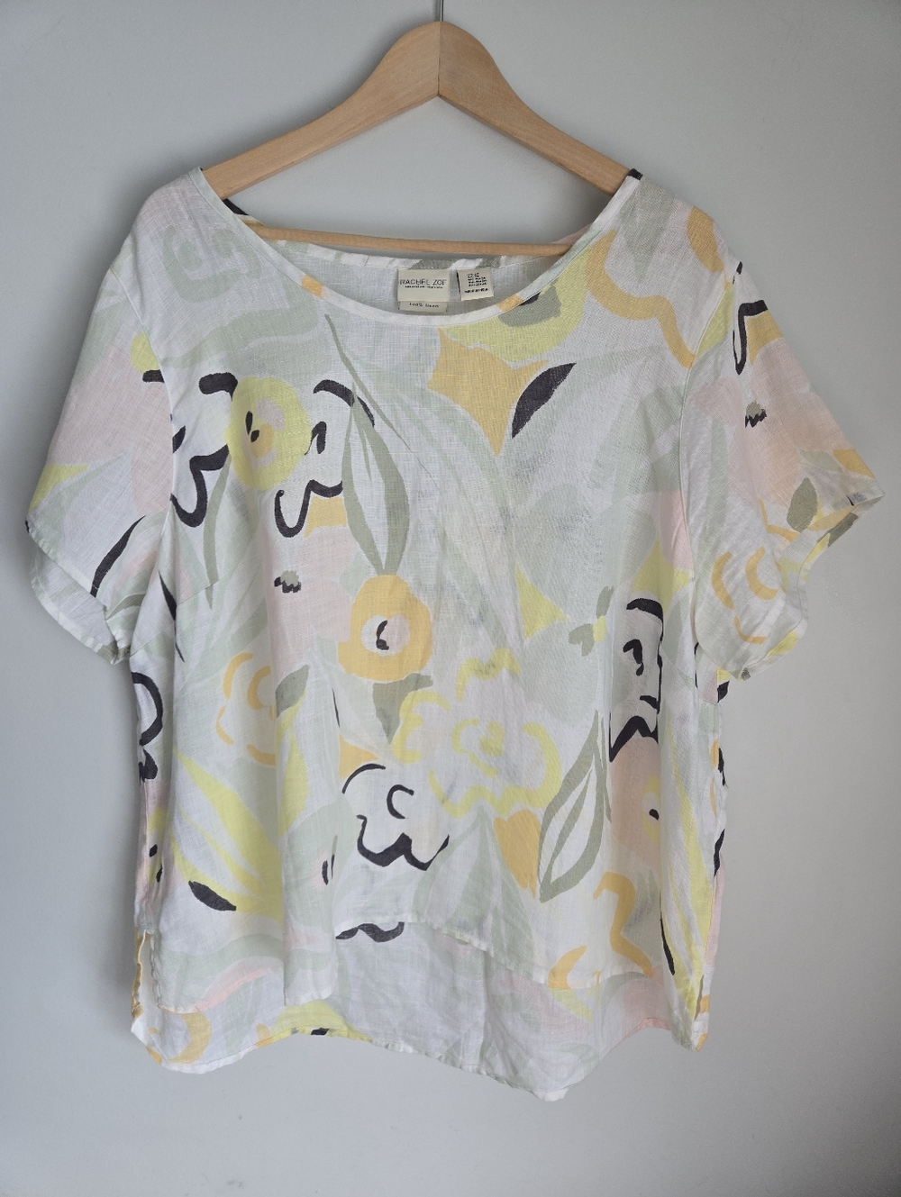 RACHEL ZOE Pastel Floral Short Sleeve 💯 Linen Top